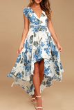 Zjkrl - Elegant Floral Frenulum With Belt Irregular Dress Dresses