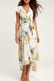 Zjkrl - Elegant Floral Frenulum With Belt Irregular Dress Dresses