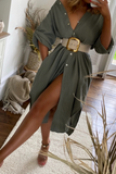 Zjkrl Belted Long Sleeve Maxi Shirtdress