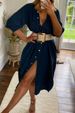 Zjkrl Belted Long Sleeve Maxi Shirtdress