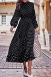 Zjkrl - Fashion Print Patchwork O Neck Long Sleeve Dresses(3 Colors)