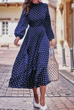 Zjkrl - Fashion Print Patchwork O Neck Long Sleeve Dresses(3 Colors)
