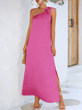 Zjkrl - Loose Sleeveless Solid Color One-Shoulder Maxi Dresses