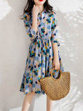 Zjkrl - Original Polka-Dot Lapel Short Sleeves A-Line Midi Dress