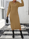 Zjkrl - Long Sleeves Loose Buttoned Split-Joint Round-Neck Midi Dresses Sweater Dresses