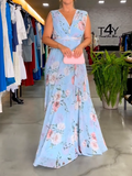 Zjkrl - Stylish Floral Printed V-Back Elegant Maxi Dresses