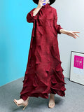 Zjkrl - Long Sleeves Loose Pleated Solid Color Stand Collar Maxi Dresses