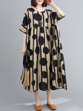 Zjkrl - Original Polka-Dot Split-Joint Round-Neck Midi Dress