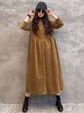 Original Solid Corduroy Lapel Dress