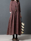 Zjkrl - Vintage Floral Stand Collar Midi Dress