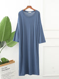 Zjkrl - Modal Long Sleeve Split-Side Loose Pajamas Dress