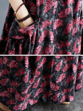 Zjkrl - Artistic Retro Ramie Cotton Loose 3 Colors Floral Printed Square-Neck Sleeveless Strap Dress
