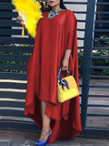 Zjkrl - High-Low Irregular Clipping Solid Color Round-Neck Maxi Dresses