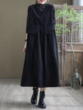 Zjkrl - Vintage Solid Color A-Line Sleeveless Corduroy Midi Dress