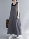 Zjkrl - Casual Solid Color With Pocket Suspender Dress