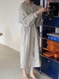 Zjkrl - Lapel Loose Balloon Sleeve Shirt Dress