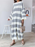Zjkrl - Stylish Loose Striped Round-Neck Sweater Dresses