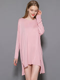 Zjkrl - Solid Color Modal Plus Size High-Low Long Sleeve Pajamas Dress