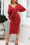 Zjkrl -  V Neck Backless Sweater Dress(5 Colors)