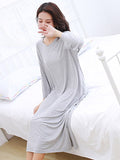 Zjkrl - Modal Long Sleeve Split-Side Loose Pajamas Dress