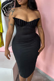 Zjkrl - Black Sexy Daily Party Elegant Fold Solid Color Strapless Dresses
