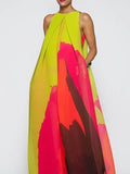 Zjkrl - Loose Sleeveless Multi-Colored Round-Neck Maxi Dresses
