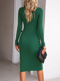 Zjkrl - Long Sleeves Skinny Solid Color Split-Side Square-Neck Sweater Dresses