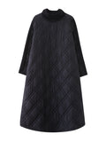 Zjkrl - Simple Split-Joint High-Neck H-Line Quilted Midi Dress