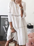 Zjkrl - Loose Solid Color Hollow Round-Neck 3/4 Sleeves Midi Dress