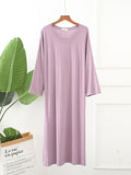 Zjkrl - Modal Long Sleeve Split-Side Loose Pajamas Dress