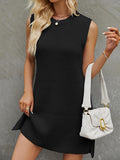 Zjkrl - Loose Sleeveless Solid Color Split-Joint Tied Waist Round-Neck Mini Dresses Sweater Dresses