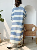 Zjkrl - Stylish Loose Striped Round-Neck Sweater Dresses