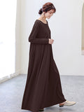 Zjkrl - Simple 6 Colors Plus Size Loose Long Sleeve Casual Dress