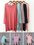 Zjkrl - Solid Color Modal Plus Size High-Low Long Sleeve Pajamas Dress