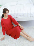 Zjkrl - Modal Long Sleeve Split-Side Loose Pajamas Dress