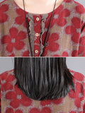 Zjkrl - Casual Long Sleeves Loose Floral Printed Round-Neck Midi Dresses
