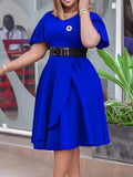 Zjkrl - Irregular Clipping Plus Size Belted Solid Color Round-Neck Midi Dresses