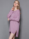 Zjkrl - Solid Color Modal Plus Size High-Low Long Sleeve Pajamas Dress
