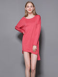 Zjkrl - Solid Color Modal Plus Size High-Low Long Sleeve Pajamas Dress