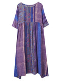 Zjkrl - Vintage Side Pocket Striped Floral Printed Midi Dress