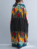 Zjkrl - Ethnic Printed Vintage Super Loose Batwing Sleeve Dress