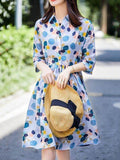 Zjkrl - Original Polka-Dot Lapel Short Sleeves A-Line Midi Dress