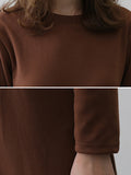 Zjkrl - Simple Solid Color Round-Neck A-Line Midi Dress