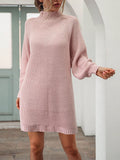 Zjkrl - Simple Casual Loose Solid Color High-Neck Long Sleeves Sweater Dress