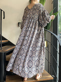 Zjkrl - Vintage Floral Printed V-Neck Pleated Puff Sleeves Midi Dress