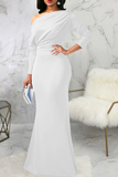 Zjkrl - White Street Solid Patchwork One Shoulder Trumpet Mermaid Dresses