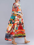 Zjkrl - Loose Short Sleeves Floral Printed Round-Neck Midi Dresses