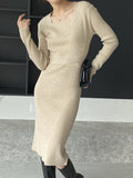 Zjkrl - Simple Skinny Long Sleeves Solid Color Square-Neck Sweater Dresses