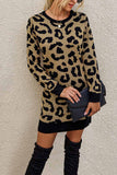 Zjkrl -  Leopard Print Oneck Mini Dress