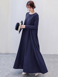 Zjkrl - Simple 6 Colors Plus Size Loose Long Sleeve Casual Dress